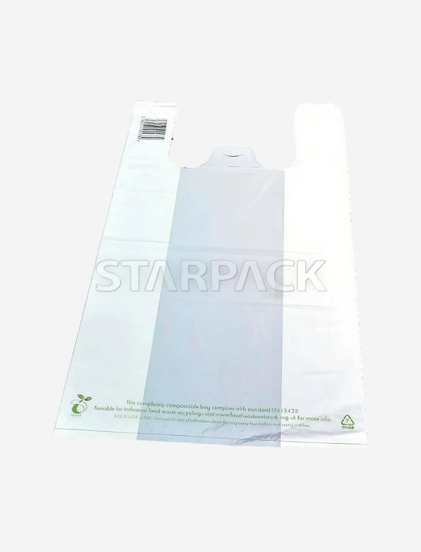 Bolsas tipo camiseta con asas 100 % compostables y biodegradables