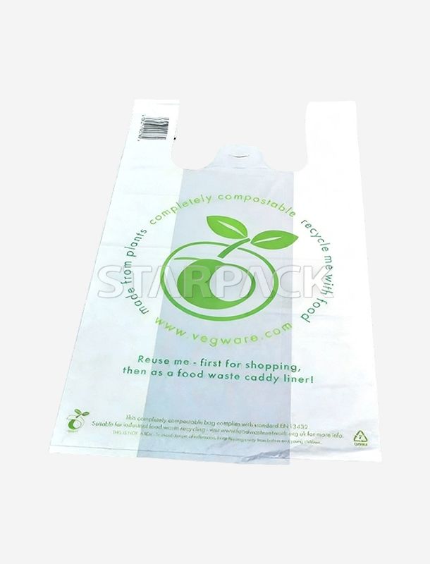 Bolsas tipo camiseta con asas 100 % compostables y biodegradables