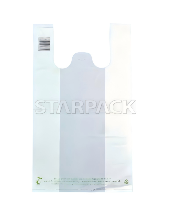 Bolsas tipo camiseta con asas 100 % compostables y biodegradables